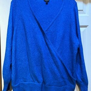 Torrid Blue V-Neck Sweater with Wrap Design